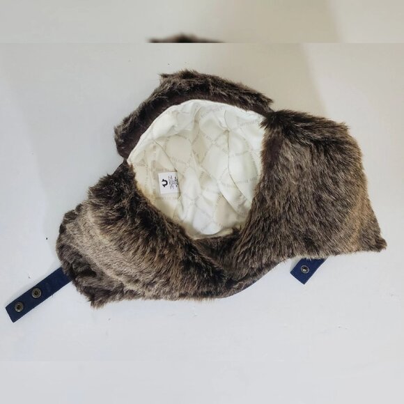TRUE RELIGION DENIM FAUX FUR TRAPPER AVIATOR HAT STITCHED HORSESHOE LOGO POCKET - Picture 6 of 6